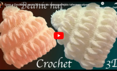 3D bere gorro a crochet en punto 3D hojas de merengue tejido tallermanualperu